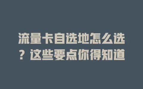 流量卡自选地怎么选？这些要点你得知道