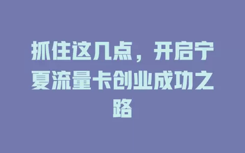 抓住这几点，开启宁夏流量卡创业成功之路