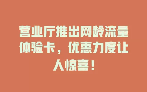 营业厅推出网龄流量体验卡，优惠力度让人惊喜！