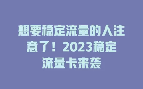 想要稳定流量的人注意了！2023稳定流量卡来袭