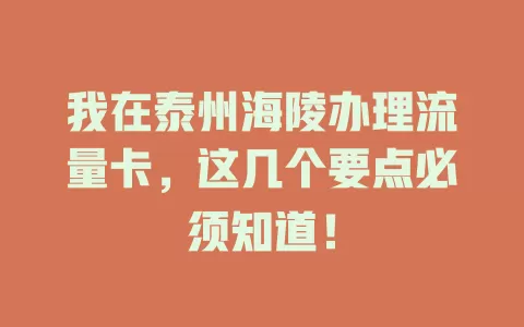 我在泰州海陵办理流量卡，这几个要点必须知道！