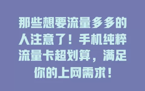 那些想要流量多多的人注意了！手机纯粹流量卡超划算，满足你的上网需求！