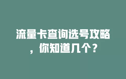 流量卡查询选号攻略，你知道几个？