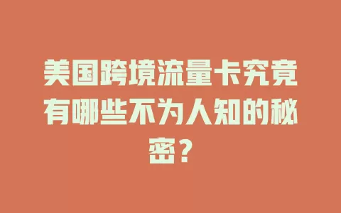 美国跨境流量卡究竟有哪些不为人知的秘密？