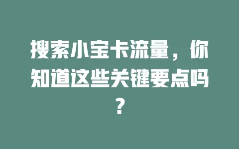 搜索小宝卡流量，你知道这些关键要点吗？