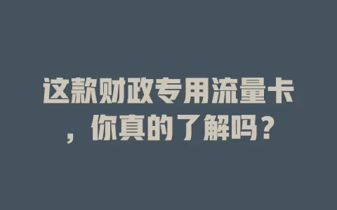这款财政专用流量卡，你真的了解吗？