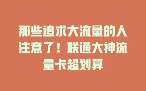 那些追求大流量的人注意了！联通大神流量卡超划算