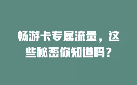 畅游卡专属流量，这些秘密你知道吗？