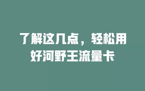了解这几点，轻松用好河野王流量卡