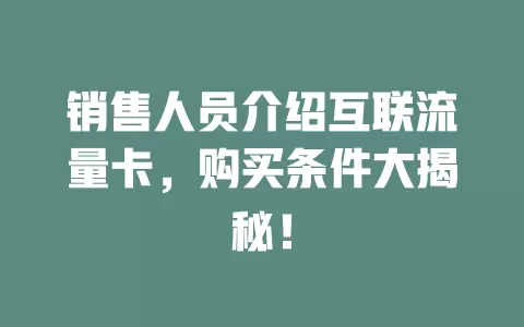 销售人员介绍互联流量卡,购买条件大揭秘!