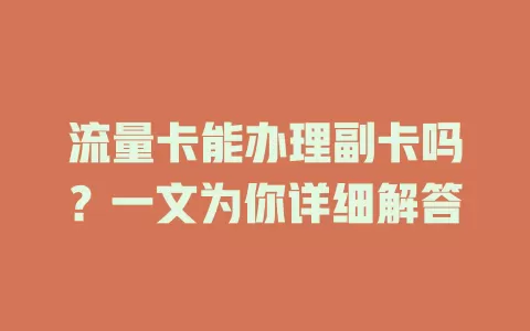 流量卡能办理副卡吗？一文为你详细解答