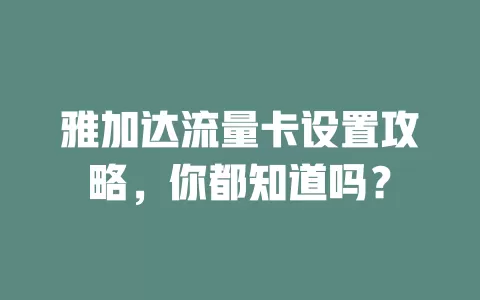 雅加达流量卡设置攻略，你都知道吗？