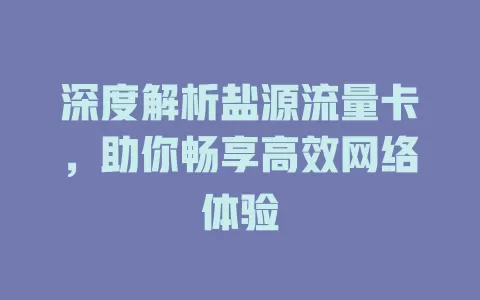 深度解析盐源流量卡，助你畅享高效网络体验