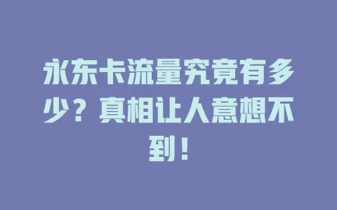 永东卡流量究竟有多少？真相让人意想不到！