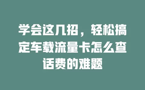学会这几招，轻松搞定车载流量卡怎么查话费的难题