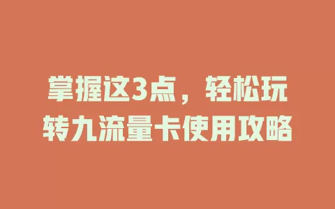 掌握这3点，轻松玩转九流量卡使用攻略