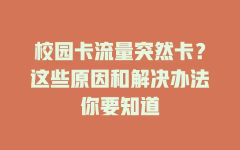 校园卡流量突然卡？这些原因和解决办法你要知道