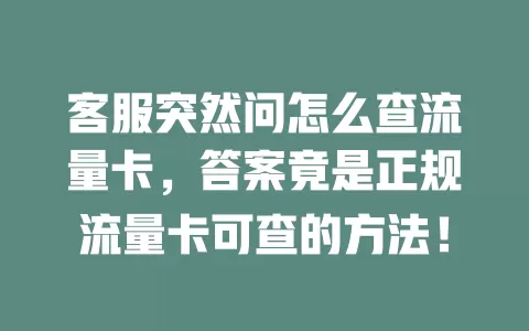 客服突然问怎么查流量卡，答案竟是正规流量卡可查的方法！