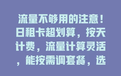 流量不够用的注意！日租卡超划算，按天计费，流量计算灵活，能按需调套餐，选时留意运营商差异及相关问题
