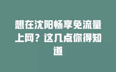 想在沈阳畅享免流量上网？这几点你得知道