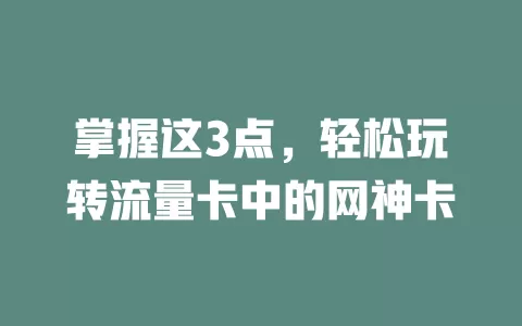 掌握这3点，轻松玩转流量卡中的网神卡