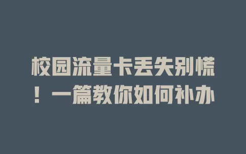 校园流量卡丢失别慌！一篇教你如何补办