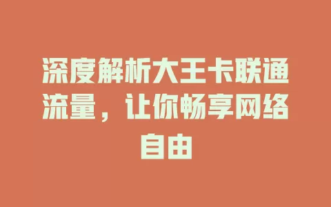 深度解析大王卡联通流量，让你畅享网络自由