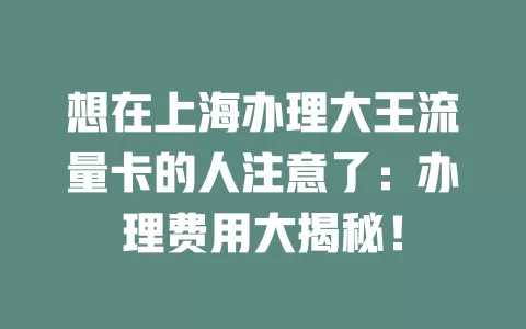 想在上海办理大王流量卡的人注意了：办理费用大揭秘！