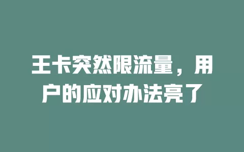 王卡突然限流量，用户的应对办法亮了