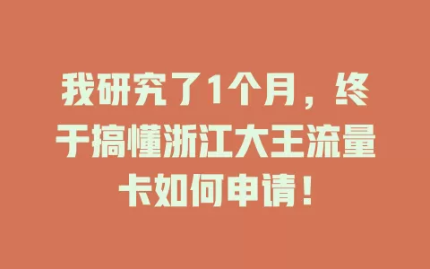 我研究了1个月，终于搞懂浙江大王流量卡如何申请！