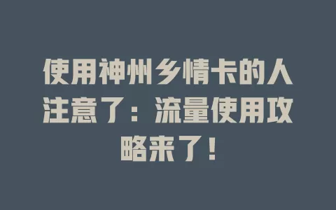 使用神州乡情卡的人注意了：流量使用攻略来了！