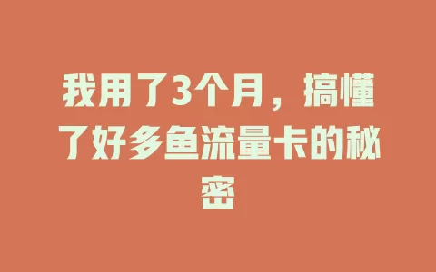 我用了3个月，搞懂了好多鱼流量卡的秘密