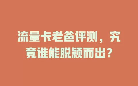 流量卡老爸评测，究竟谁能脱颖而出？