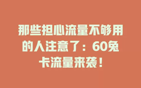 那些担心流量不够用的人注意了：60兔卡流量来袭！