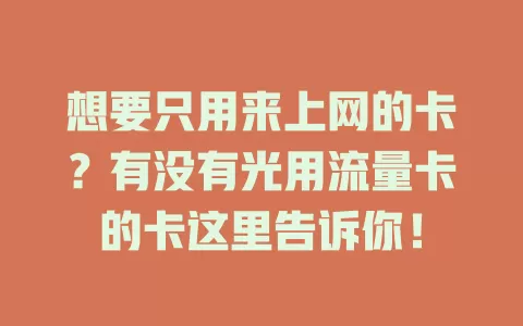 想要只用来上网的卡？有没有光用流量卡的卡这里告诉你！