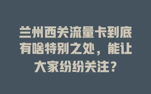 兰州西关流量卡到底有啥特别之处，能让大家纷纷关注？