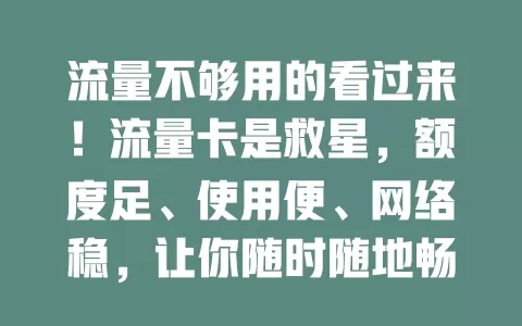 流量不够用的看过来！流量卡是救星，额度足、使用便、网络稳，让你随时随地畅享数字生活，告别流量困扰，开启畅快之旅