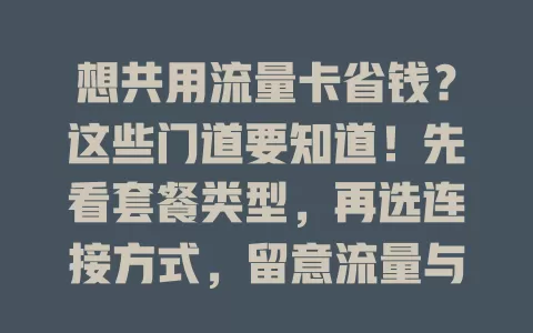 想共用流量卡省钱？这些门道要知道！先看套餐类型，再选连接方式，留意流量与安全，这样才能高效安全共用流量卡