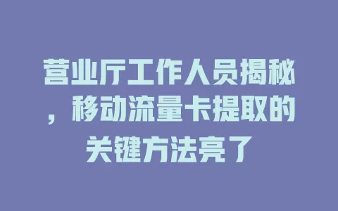 营业厅工作人员揭秘，移动流量卡提取的关键方法亮了