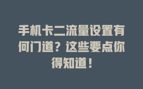 手机卡二流量设置有何门道？这些要点你得知道！