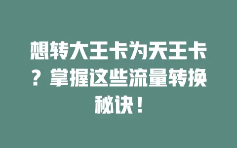 想转大王卡为天王卡？掌握这些流量转换秘诀！