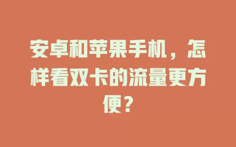 安卓和苹果手机，怎样看双卡的流量更方便？