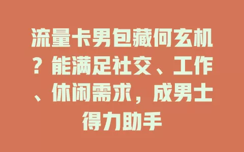 流量卡男包藏何玄机？能满足社交、工作、休闲需求，成男士得力助手
