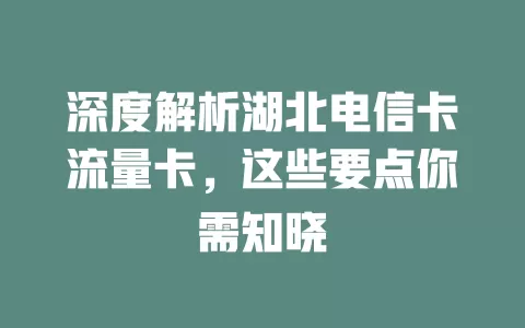 深度解析湖北电信卡流量卡，这些要点你需知晓