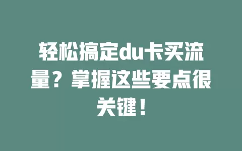 轻松搞定du卡买流量？掌握这些要点很关键！