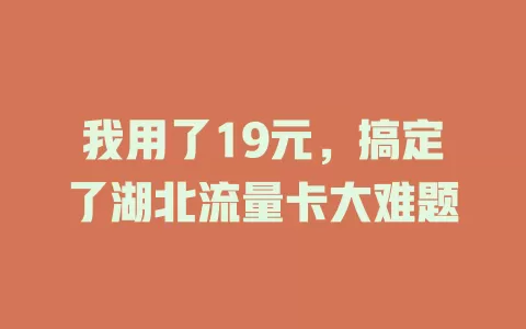 我用了19元，搞定了湖北流量卡大难题