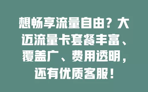 想畅享流量自由？大迈流量卡套餐丰富、覆盖广、费用透明，还有优质客服！