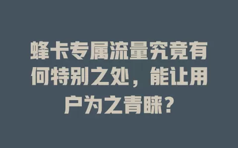 蜂卡专属流量究竟有何特别之处，能让用户为之青睐？
