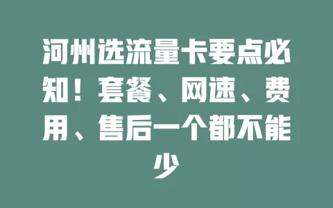 河州选流量卡要点必知！套餐、网速、费用、售后一个都不能少