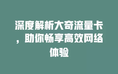 深度解析大奇流量卡，助你畅享高效网络体验